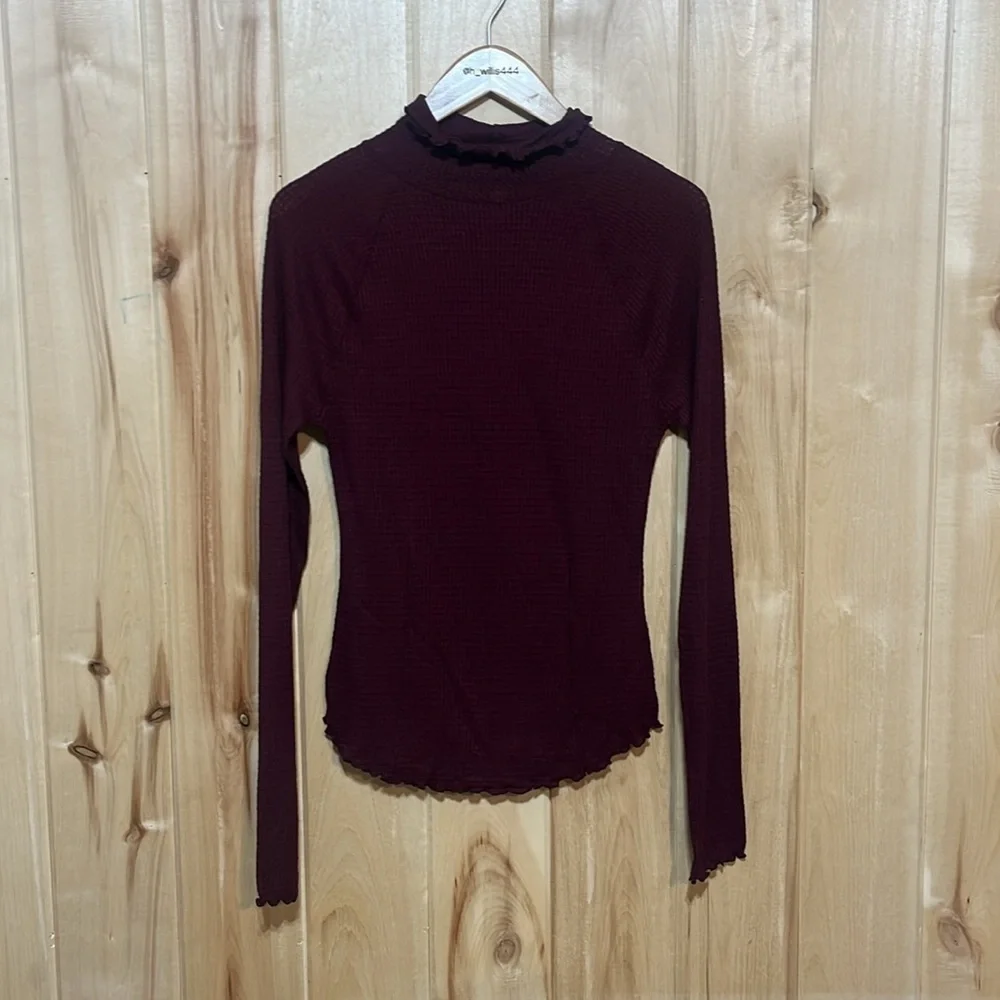 Intimately Free‎ People Make It Easy Waffle Knit Lettuce Hem Thermal Top Plum S